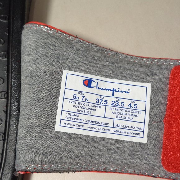Champion Size 12 M LOGO SLIDE Red Black Sandals New Men\'s Shoes